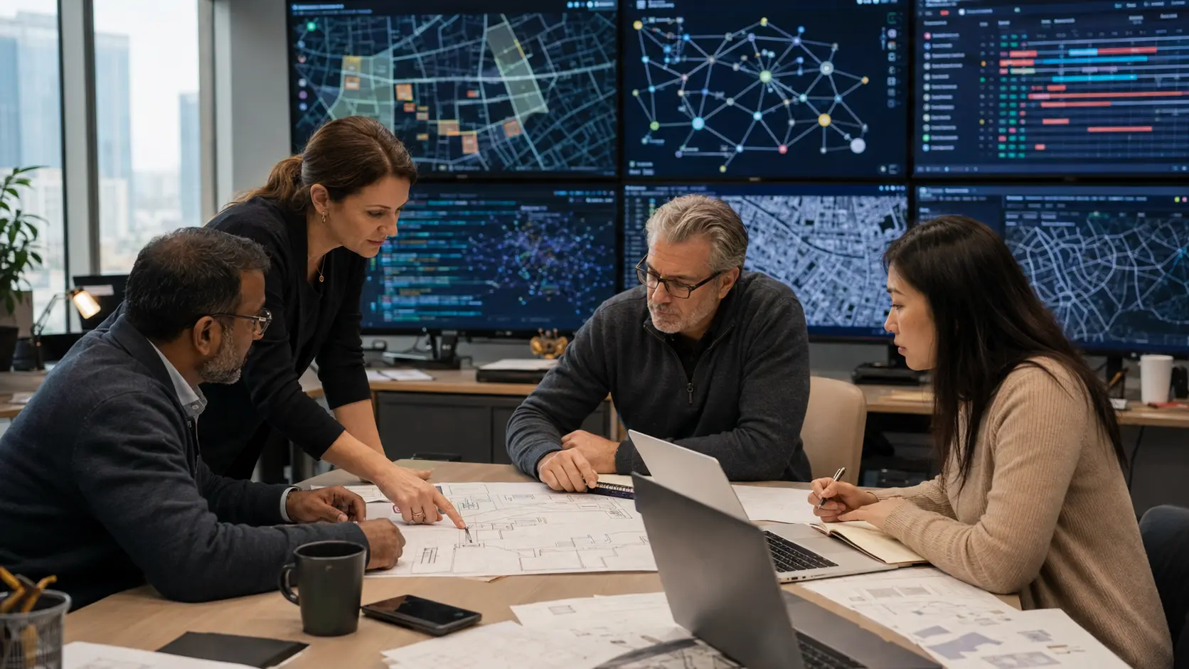 A senior data product team collaborating on property and sports data systems